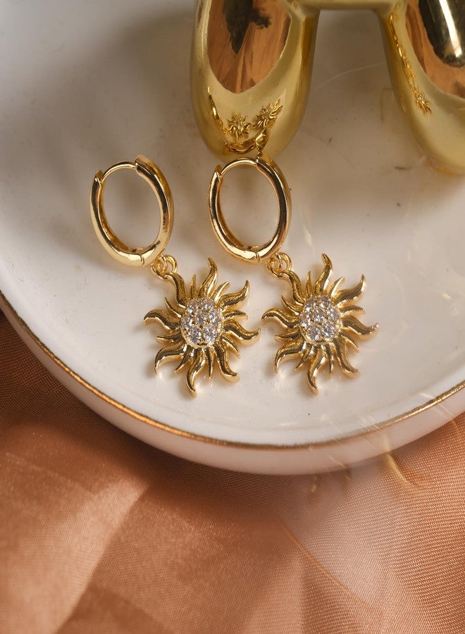 Botrinal Gold Sun Dangle Huggie Hoop Earrings Princess Jewelry Rapunzel Sun Earrings Birthday Party Earrings Halloween Dress up Gifts - Image 4